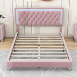 Modern Queen Size Upholstered Bed Frame with LED Lights and Headboard