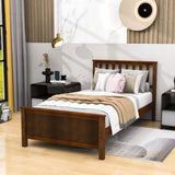 Wooden Twin Platform Bed with Headboard for Kids, Adult