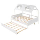 Wooden Full Size Kids House Bed with Rails and Twin Trundle Bed