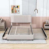 Upholstered Full Size Platform Bed Frame with Storage and Twin Trundle - [Drawers, Headboard]