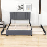 Upholstered Full Size Platform Bed Frame with Storage and Twin Trundle - [Drawers, Headboard]