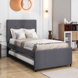 Twin Upholstered Platform Bed with Headboard and Trundle - [Linen]