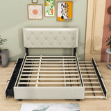 Queen Velvet Upholstered Platform Bed Frame with Twin XL Trundle and Storage