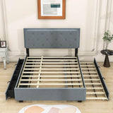 Queen Velvet Upholstered Platform Bed Frame with Twin XL Trundle and Storage