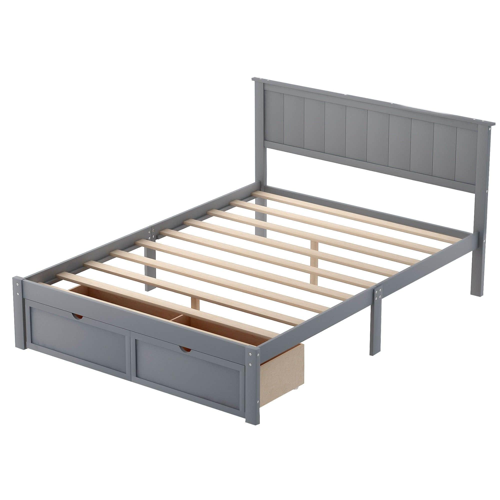 Full Size Platform Bed Frame with Under bed Storage - [Wooden, Drawers]