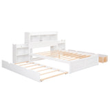 Full Platform Bed Frame with Twin Trundle Bed and Storage Headboard