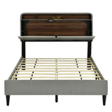 Smart Full Size Platform Upholstered Bed Frame with Storage Headboard