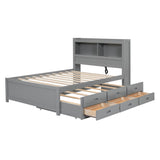 Full Platform Bed Frame with Twin Trundle and Storage Headboard, USB