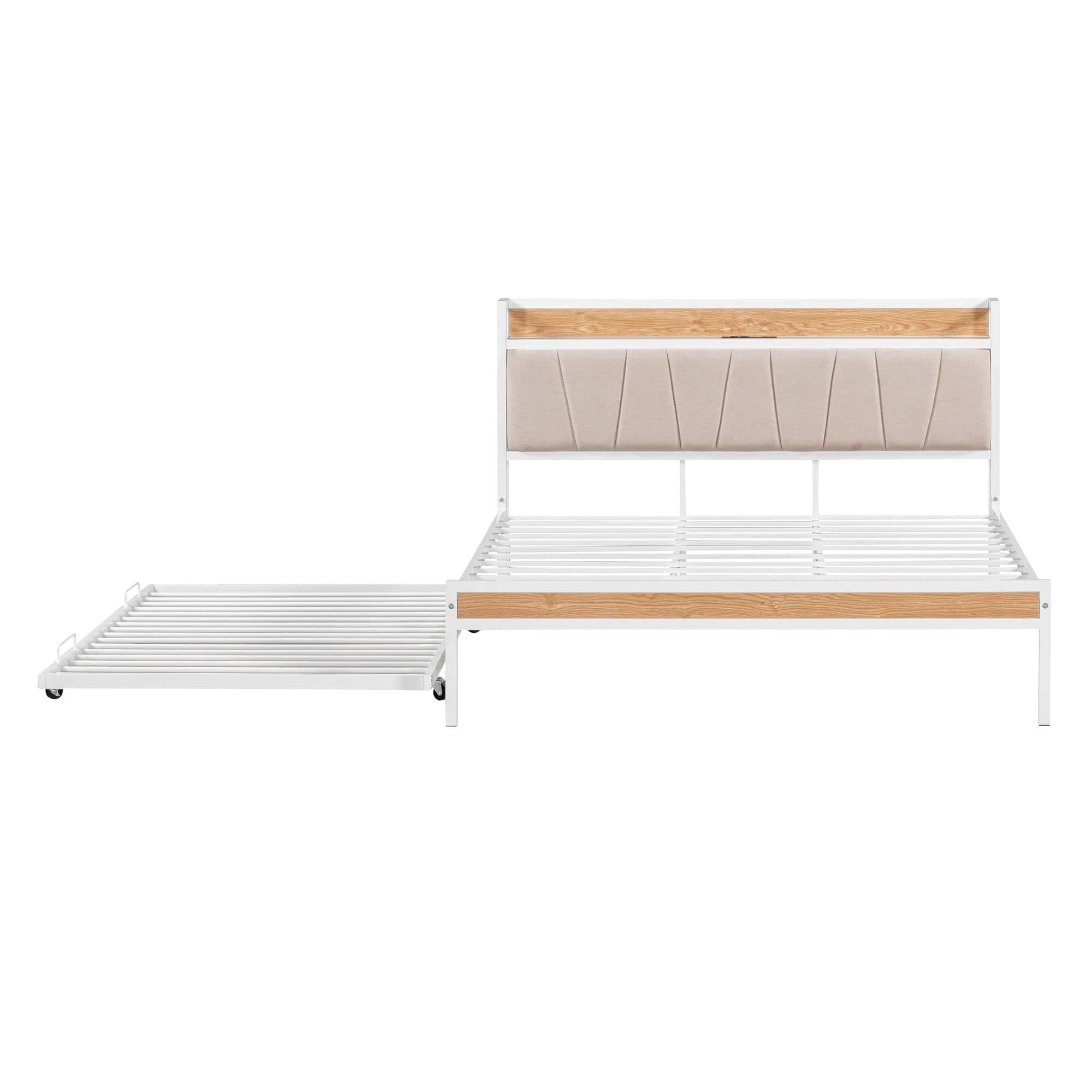 Smart Modern Queen Size Metal Platform Bed Frame with Twin Trundle