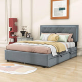 Queen Velvet Upholstered Platform Bed Frame with Twin XL Trundle and Storage