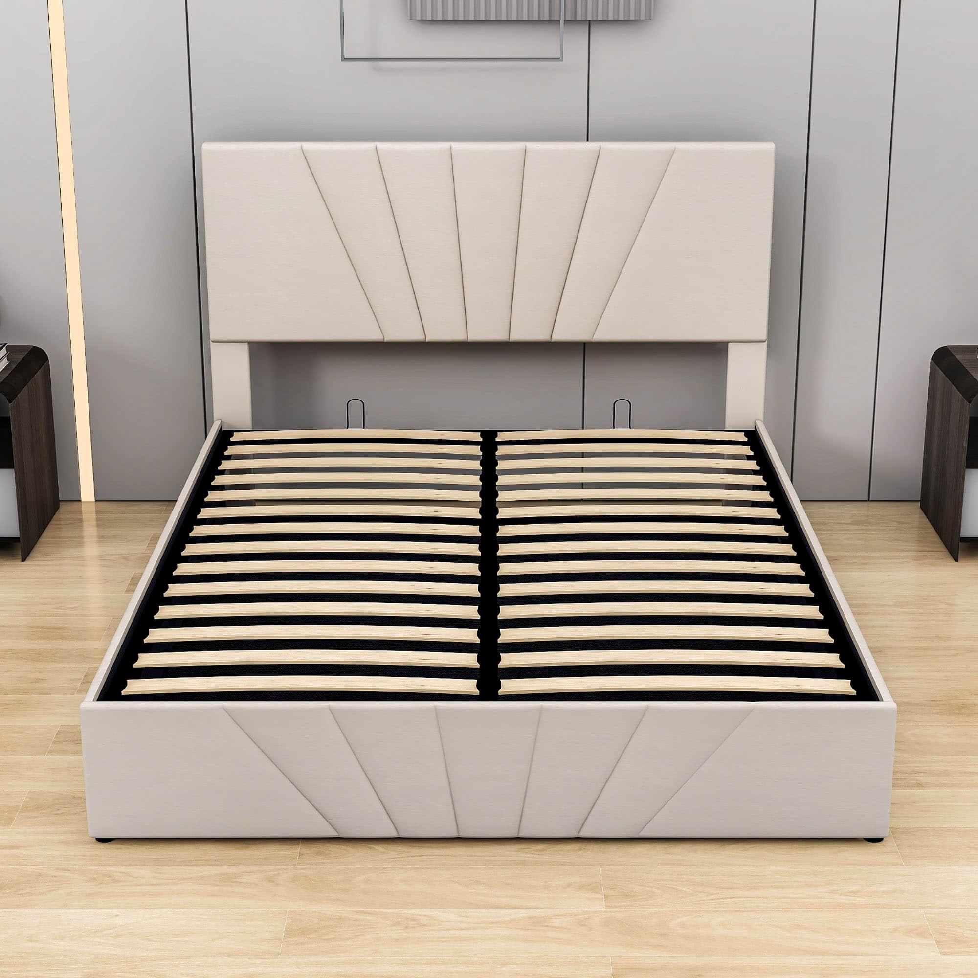 Upholstered Queen Size Platform Bed with Headboard and Hydraulic Storage System