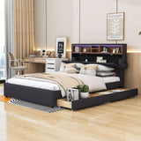 Modern Smart Queen Upholstered Bed Frame with Storage Headboard, LED Lights