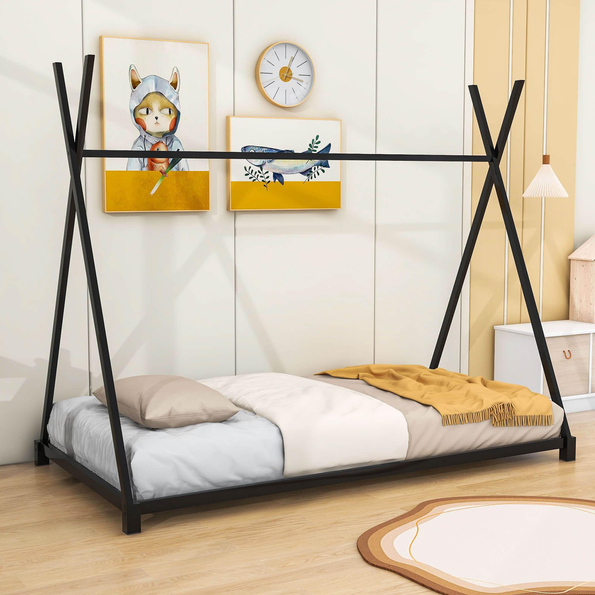 Metal Teepee-Shaped Montessori Bed Frame for Kids, Toddler - [Low to Floor]