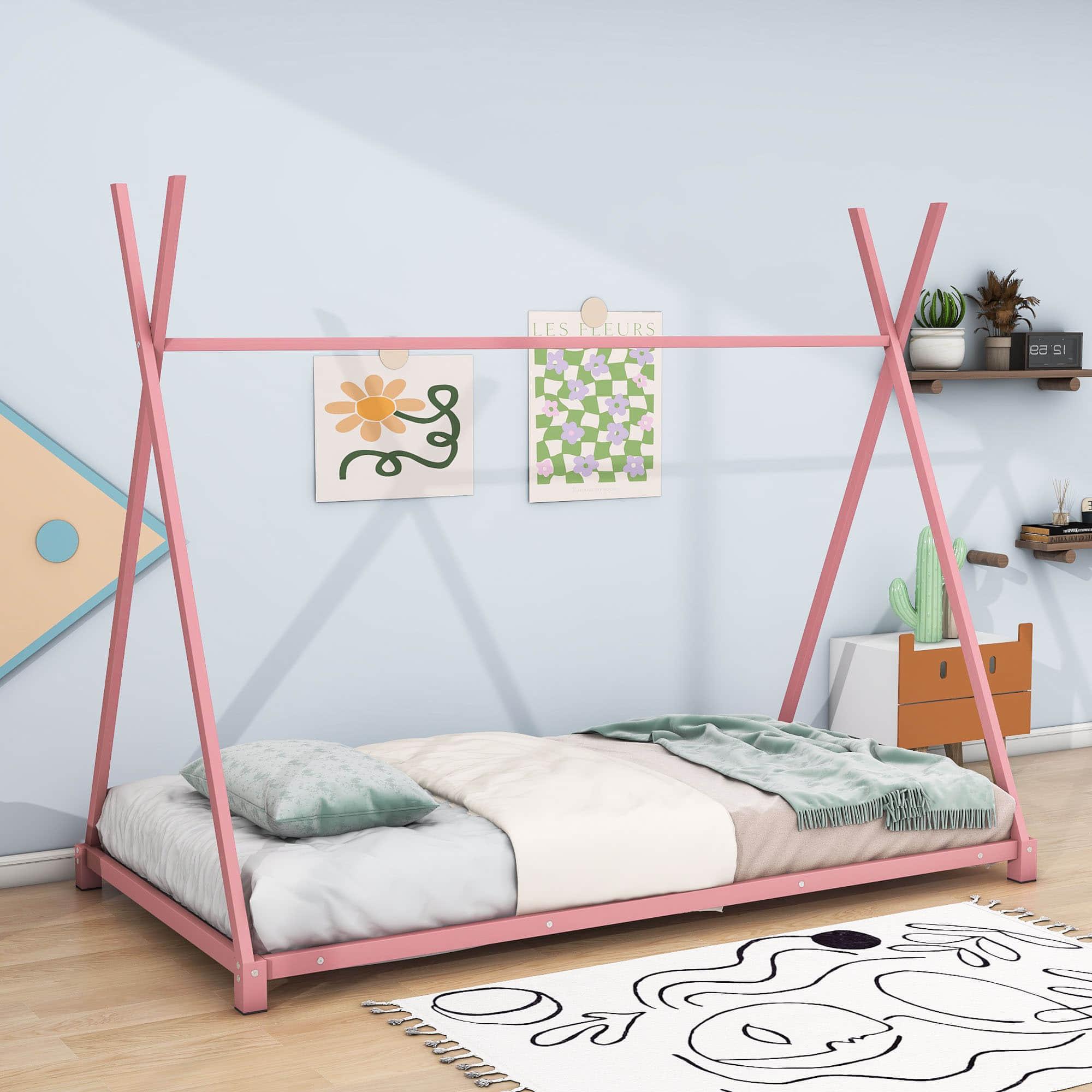 Metal Teepee-Shaped Montessori Bed Frame for Kids, Toddler - [Low to Floor]