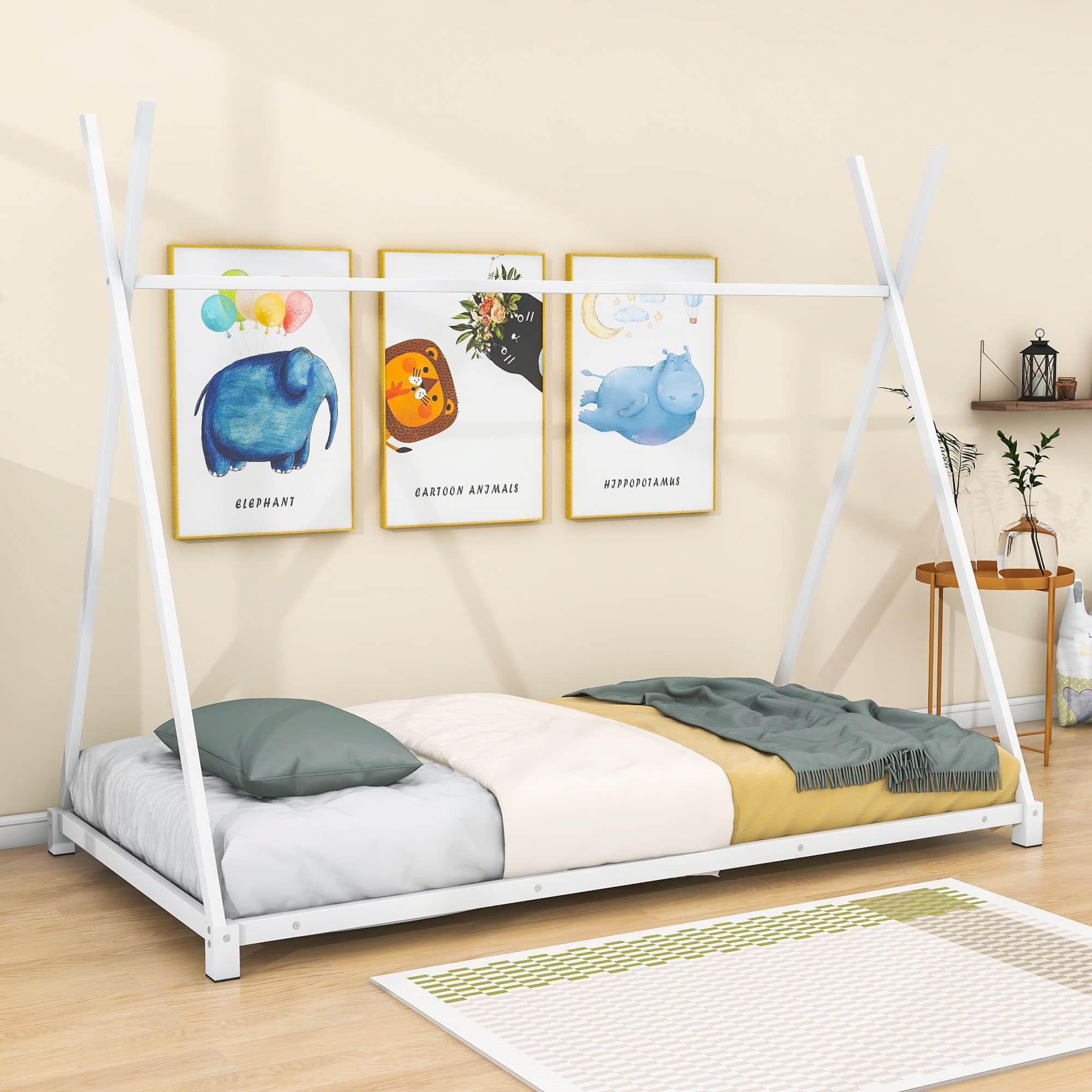 Metal Teepee-Shaped Montessori Bed Frame for Kids, Toddler - [Low to Floor]