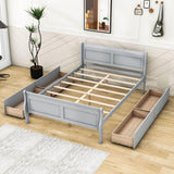 Wood Full Size Sleigh Bed Frame with Headboard and Storage Drawers