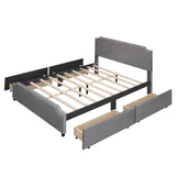 Queen Velvet Upholstered Bed Frame with Headboard and Storage