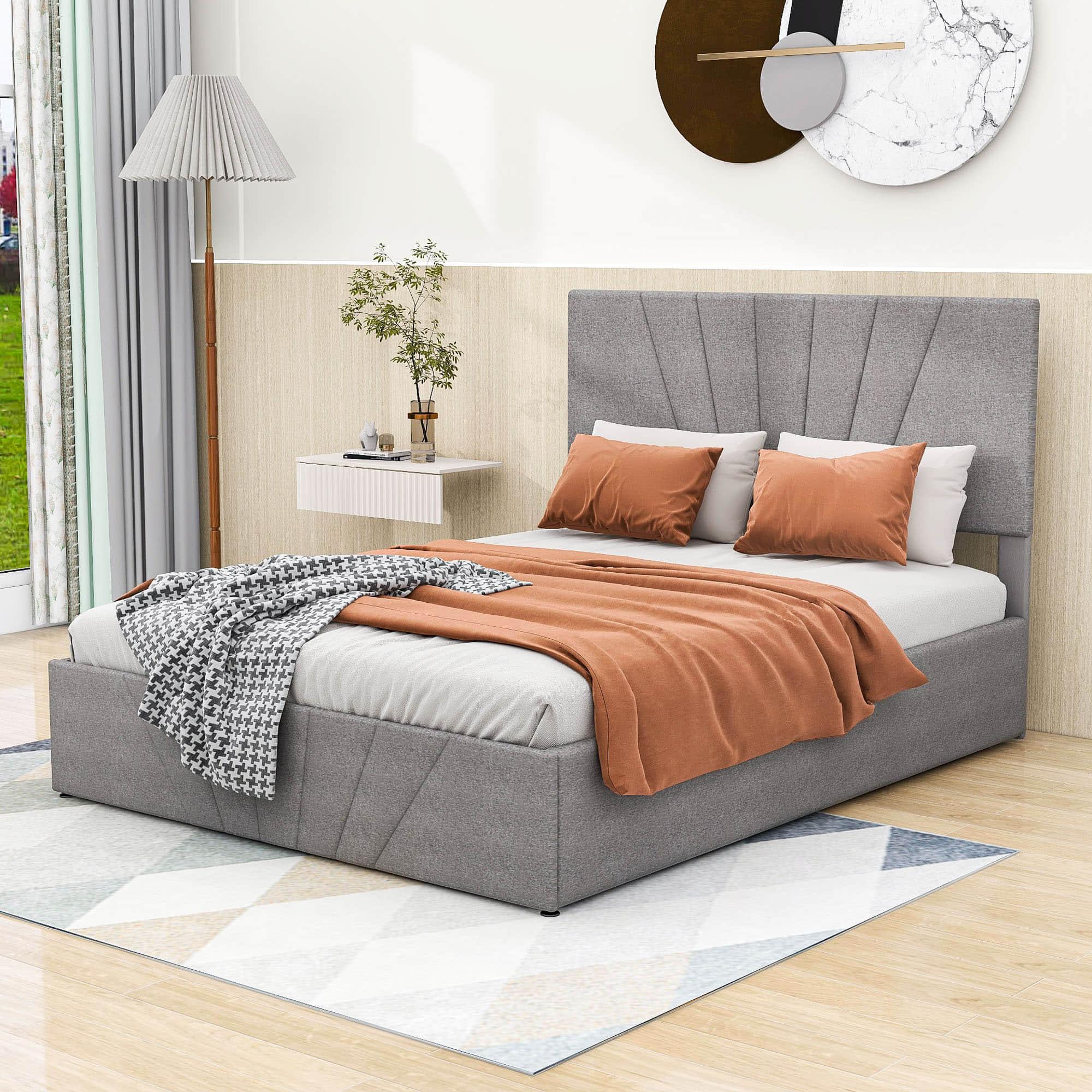 Upholstered Full Size Platform Bed with Headboard and Hydraulic Storage System