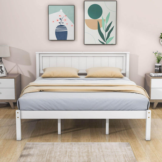 Wood Queen Size Vintage Platform Bed Frame with Headboard