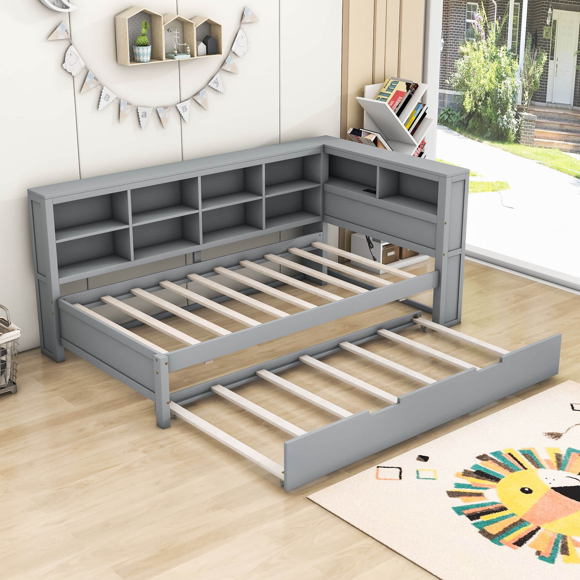 Modern Smart Wood Twin Daybed with Twin Trundle and Storage