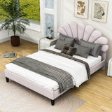 Modern Queen Size Velvet Upholstered Platform Bed Frame with Headboard