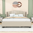 Modern Upholstered Queen Platform Bed Frame with Headboard and Storage