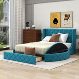 Upholstered Queen Platform Bed Frame with Wingback Headboard and Storage