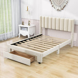 Velvet Full Size Upholstered Platform Bed Frame with Headboard and Storage