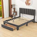 Velvet Full Size Upholstered Platform Bed Frame with Headboard and Storage