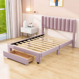 Velvet Full Size Upholstered Platform Bed Frame with Headboard and Storage