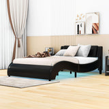 Modern Full Upholstered Platform Bed Frame with Headboard and Lights