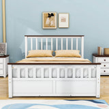 Wooden Queen Size Platform Bed Frame with Storage and Slat Headboard