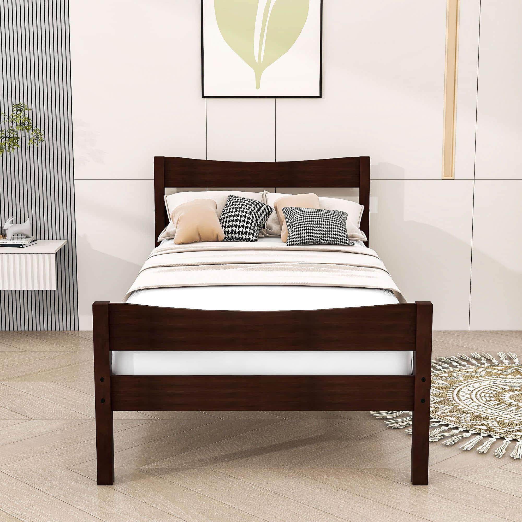 Kids Twin Wooden Platform Bed with Headboard