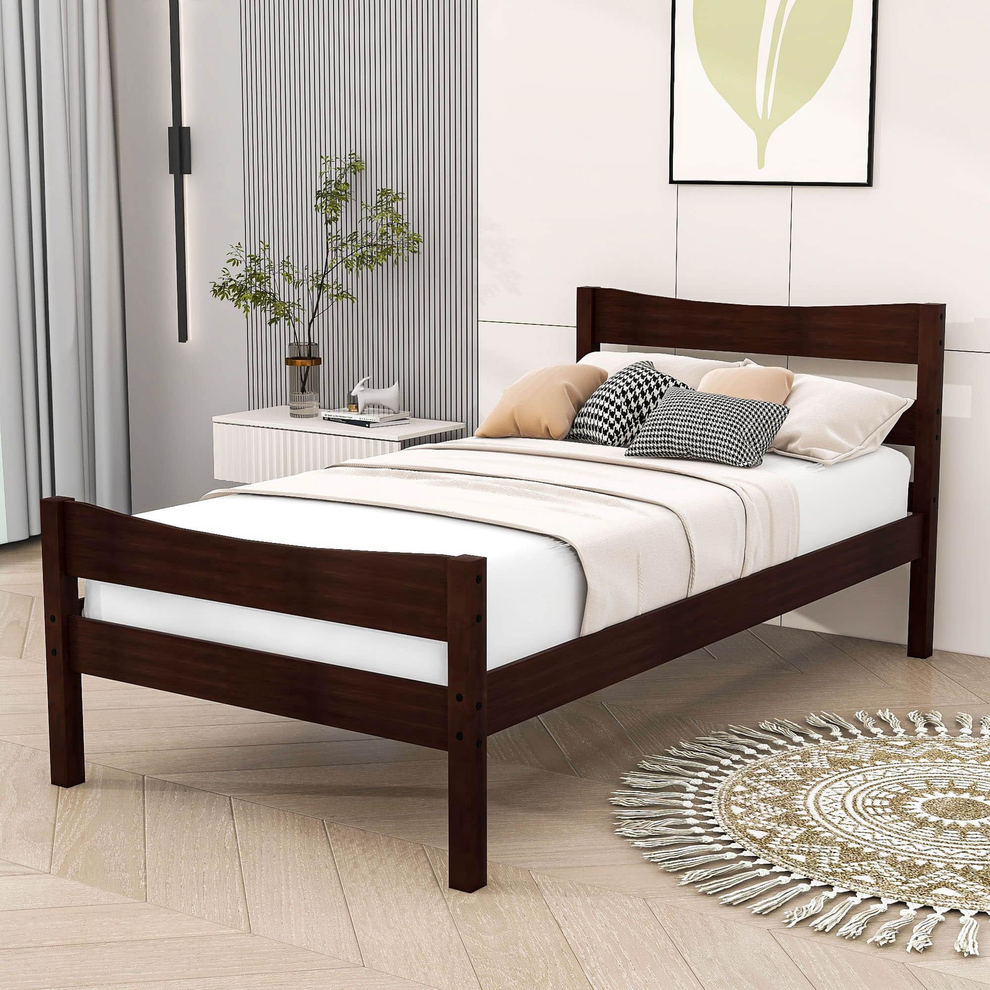 Kids Twin Wooden Platform Bed with Headboard