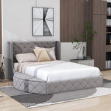 Upholstered Queen Platform Bed Frame with Wingback Headboard and Storage