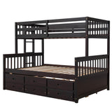 Wooden Twin Over Full Convertible Bunk Beds with Trundle and Storage