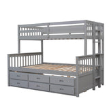 Wooden Twin Over Full Convertible Bunk Beds with Trundle and Storage