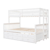 Wooden Twin Over Full Convertible Bunk Beds with Trundle and Storage