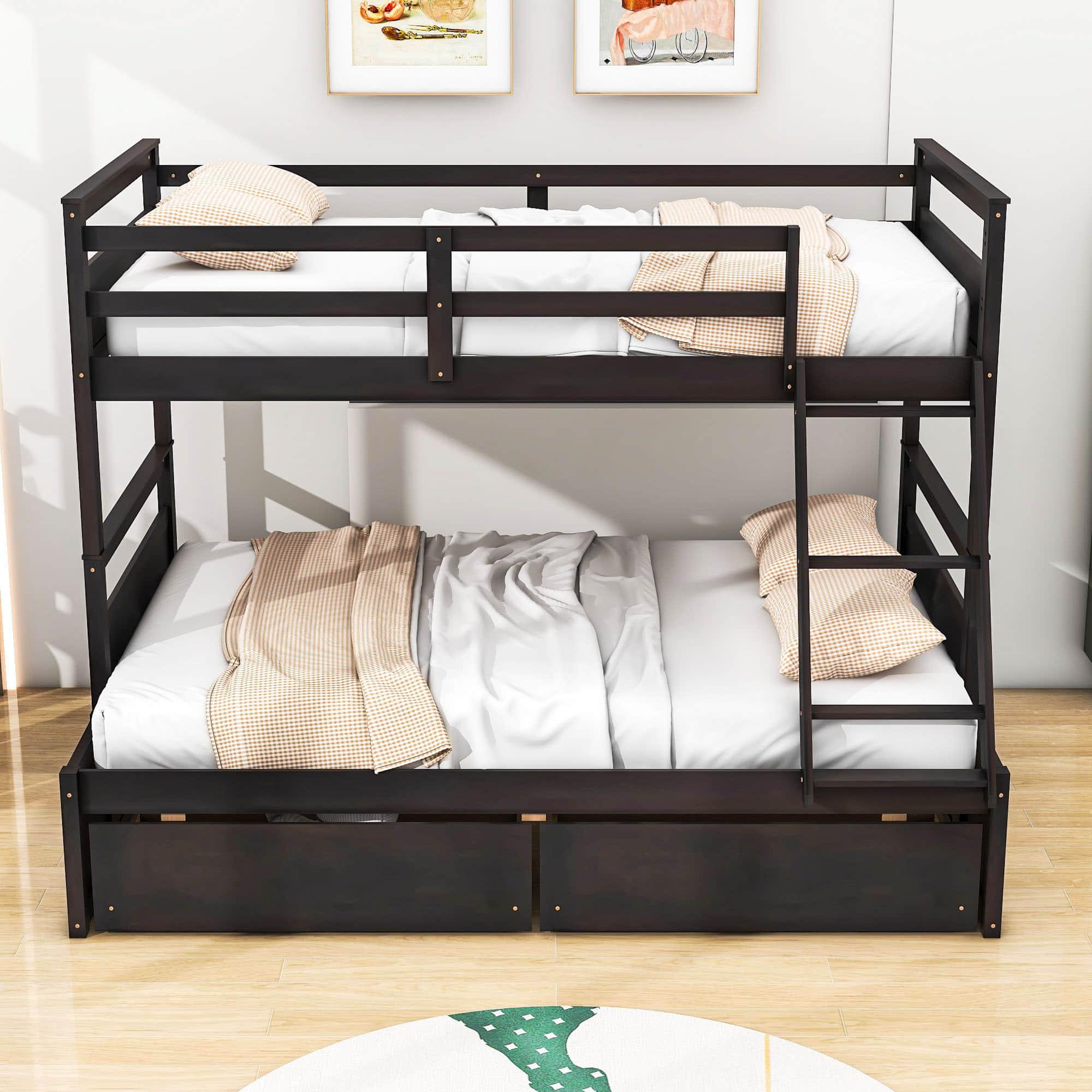 Wooden Twin Over Full Bunk Beds with Storage Drawers for Kids, Adult - [Convertible]