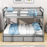 Wooden Twin Over Full Bunk Beds with Storage Drawers for Kids, Adult - [Convertible]