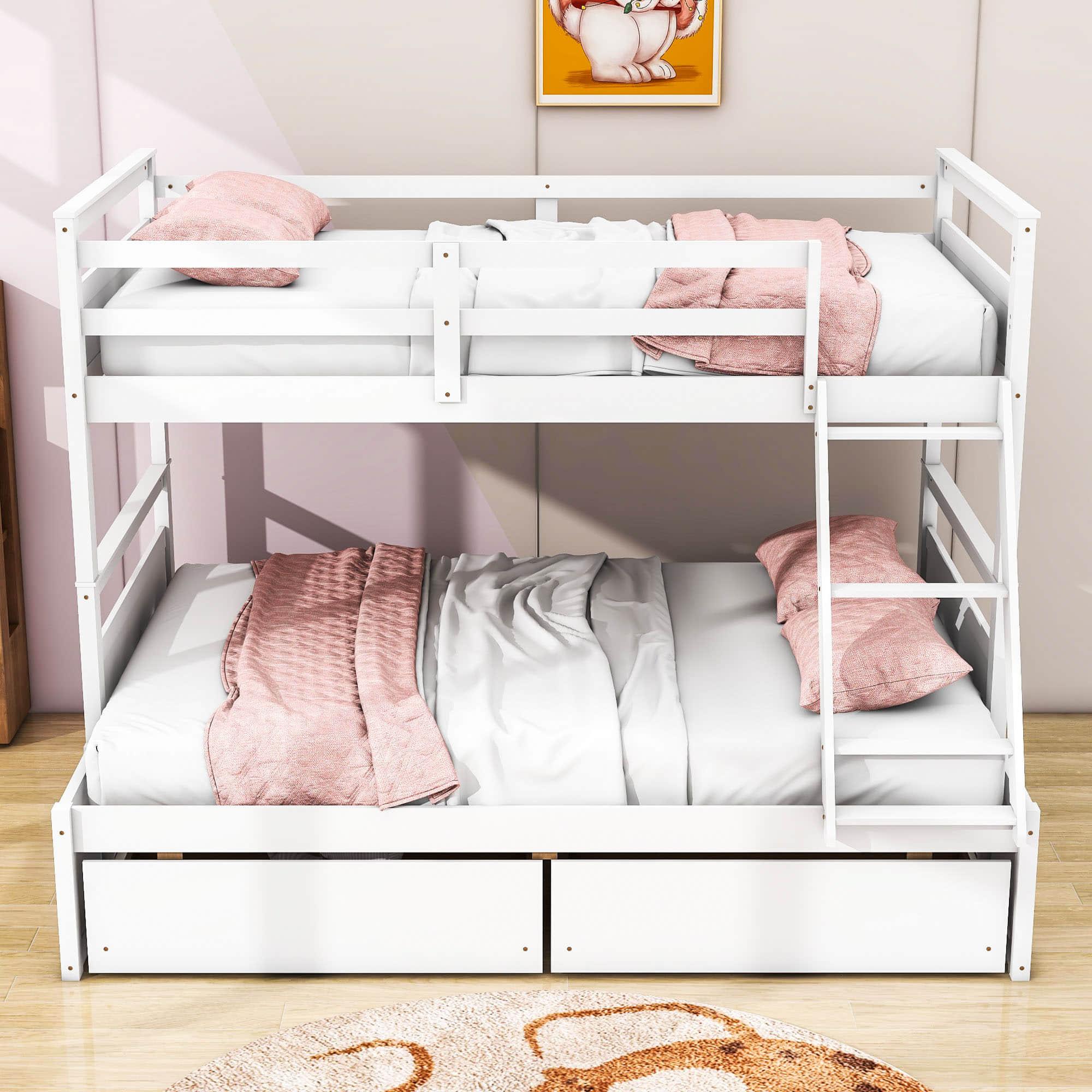 Wooden Twin Over Full Bunk Beds with Storage Drawers for Kids, Adult - [Convertible]