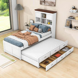 Solid Wood Twin Captains Bed with Twin Trundle and Storage - [Drawers, Shelves]