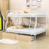 Convertible Metal Full XL Over Queen Bunk Beds with Storage Drawers