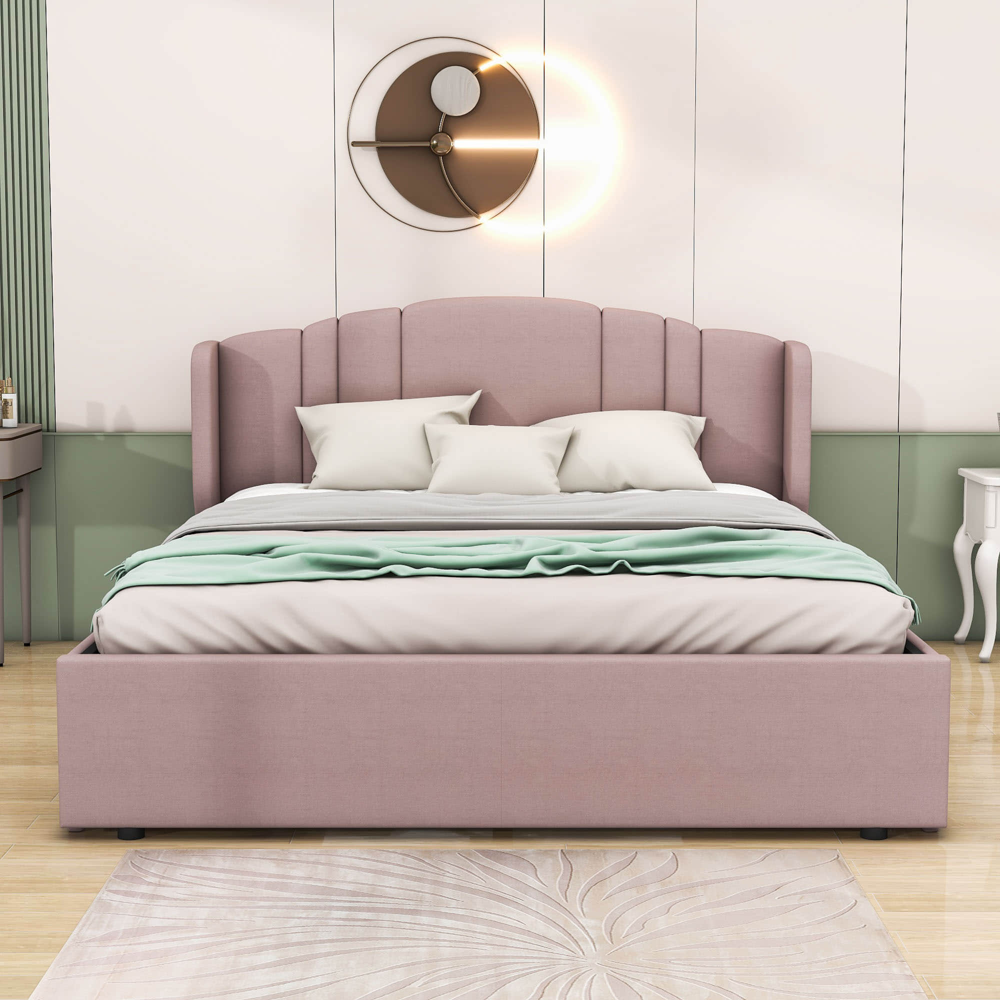 Queen Modern Upholstered Bed Frame with Headboard and Storage