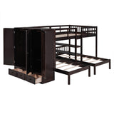 Low Full Over Twin&Twin Triple Bunk Bed with Storage for Kids - [Wardrobe]