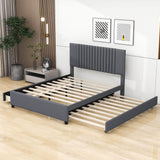 Upholstered Full Size Platform Bed Frame with Storage and Twin Trundle - [Drawers, Headboard]