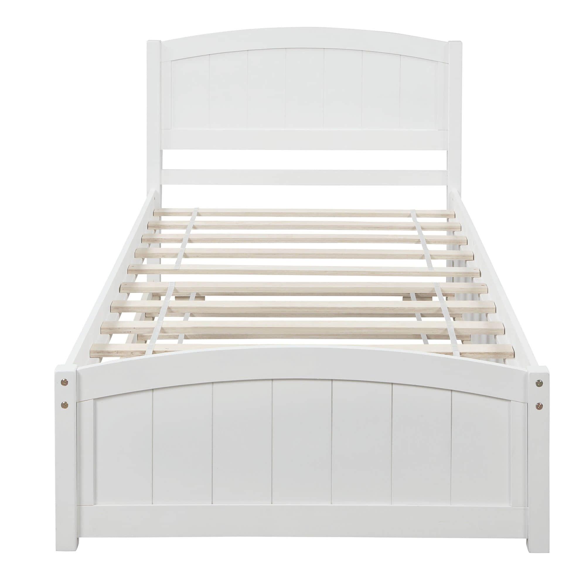 Twin Platform Bed Frame with Twin Trundle and Headboard