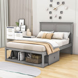 Wooden Full Size Platform Bed with Storage - [Drawers, Shelf]