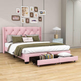 Queen Pink Upholstered Storage Bed Frame with Headboard, Drawers