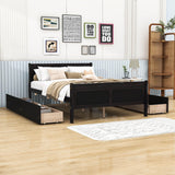 Wood Full Size Sleigh Bed Frame with Headboard and Storage Drawers